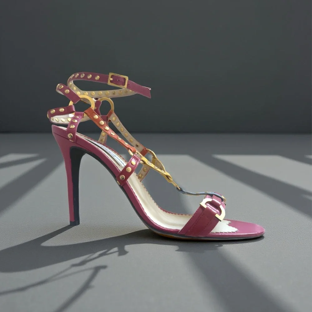 Julien Macdonald Elegant Strappy Heels - Pink & Gold - Picture 1 of 7